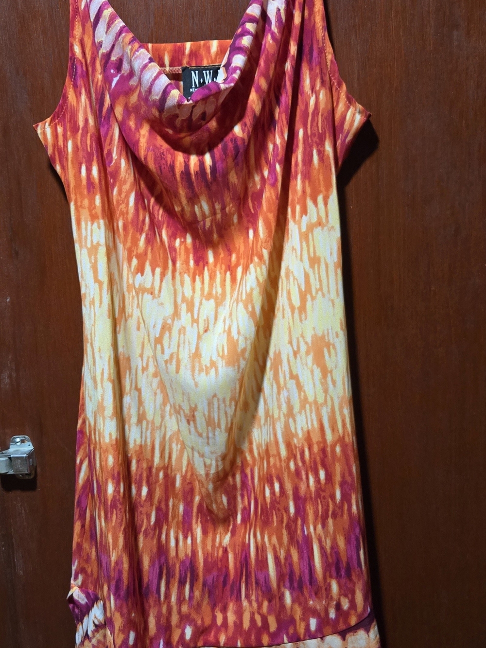 Orange & Pink High-Low Dress with Cowl Neck